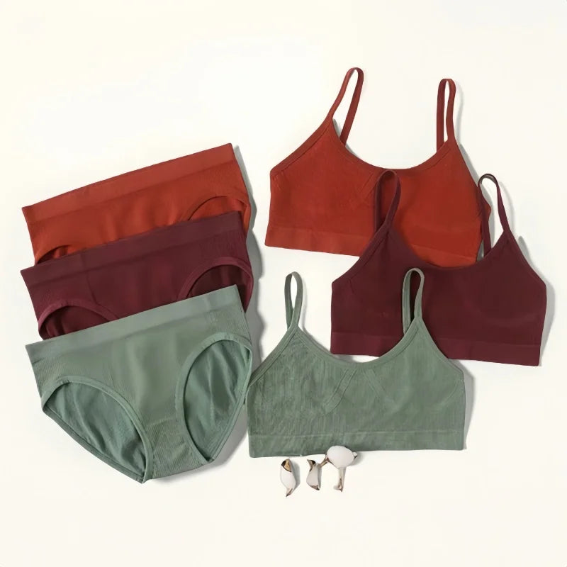 Women Seamless Bra Briefs Set Push Up Bra Top Sexy Lingerie Female U Back Crop Top Brassiere Underwear Set
