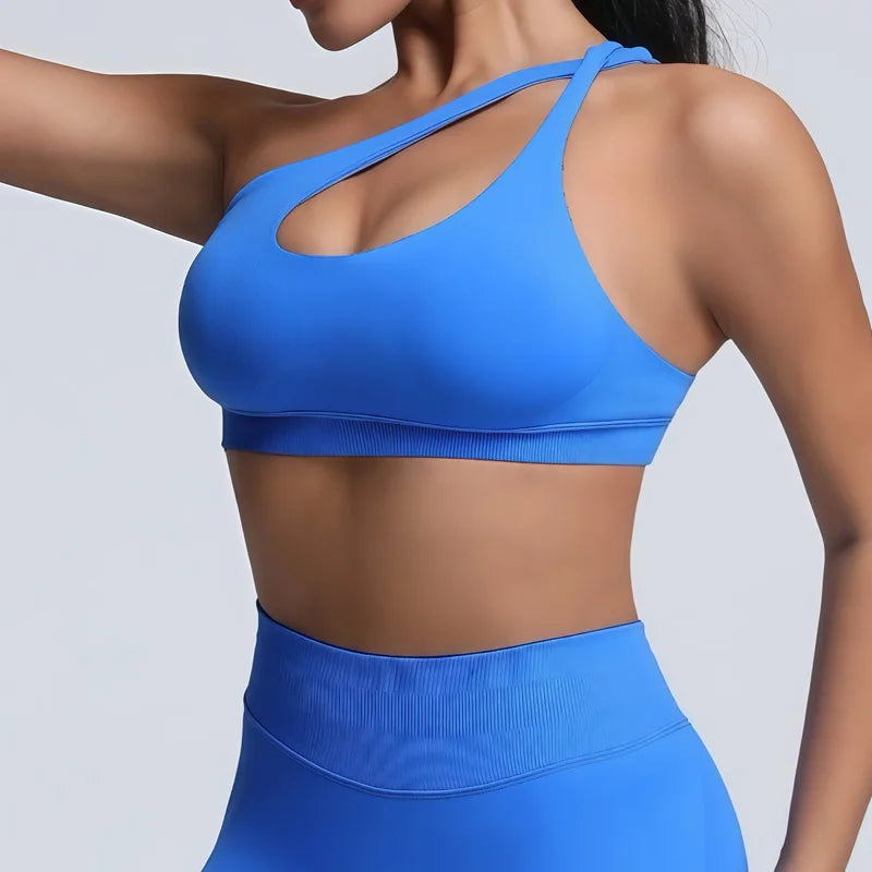 HISTELLO Impacts Asymmetric Sports Bra Women Seamless Yoga Underwear Adjustable Backless Halter Top Workout Running Gym Bra