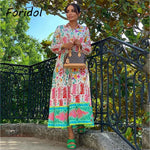 Foridol Floral Print Casual Boho Shirt Dress Maxi Long Autumn Winter Long Sleeve Dress Vestidos 2025 Button Up Dress