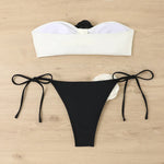Sexy Bikini Set 2025 Bandeau 3D Flower White Black Contrast Push Up Micro Swimsuit Brazilian Cut Out Bathing Suit Thong Swimwear