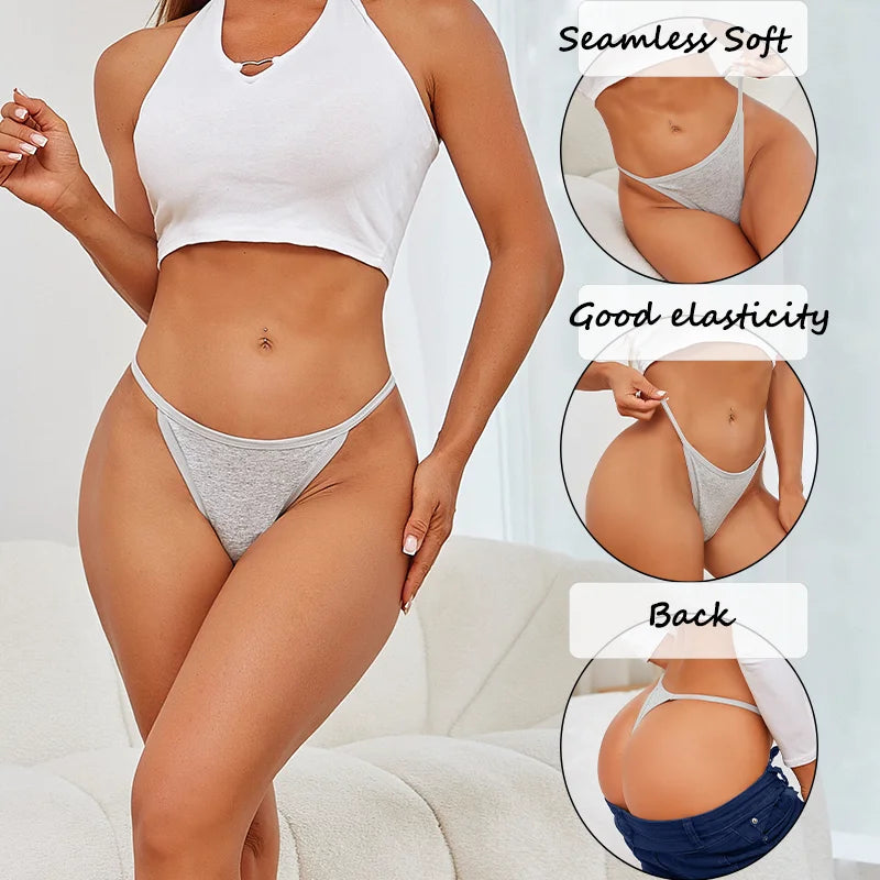 3PCS Seamless Cotton Thong Women Thin Strap Low Waist High Flexibility Panties Sexy Underwear Ladies Briefs T-back Soft Women