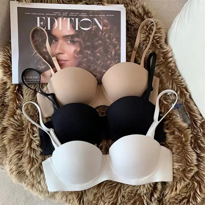 2Pcs/Set Demi Cup Bras For Women Convertible Strapless Bra Low Cut Underwear Comfort Padded Brassiere Sexy Lingerie S-XL