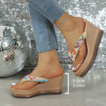 Colorful Pearls Wedge Flip Flops for Women Fashion Crystal Chunky Platform Sandals Woman Summer 2026 Thick Bottom Beach Slippers
