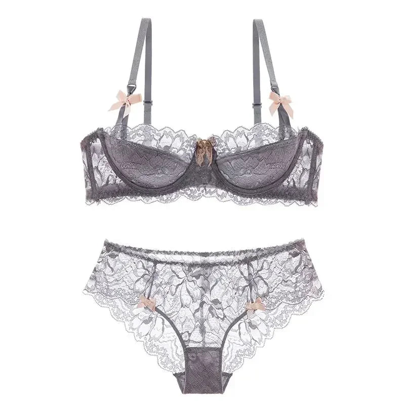 MOYISU French Romance Breathable and Comfortable Breathable Sexy Lace Not Empty Cup Bra Set Pure Desire Girl Super Beautiful