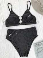 Glitter Sparkling Cut Out Female Swimsuit High Waist Bikini Women Swimwear Two-pieces Bikini Set Bather Bathing Suit Swim Lady