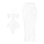 New 3Pcs Crochet Bikini Women Swimsuit Sexy Swimwear Halter Biquini Push Up Swim Suit Strappy Bodysuit Female Bathsuit Beachwear