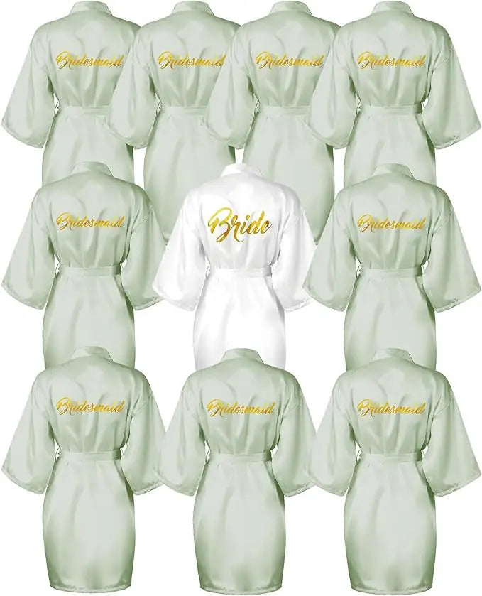 10 Pcs Women Bride Kimono Robe Embroidered Getting Ready Satin Bridesmaid Robes for Wedding Party Bridal Shower