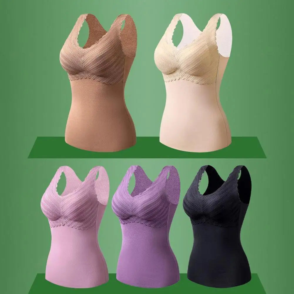 Seamless Velvet Lining Thermal Vest V-Neck Sleeveless Chest Pad Underwear Vest Autumn Winter Warm Bottom Vest
