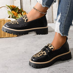 Fashion Leopard Print Platform Loafers Women Plus Size 43 Slip On Pu Leather Shoes Woman Comfort Thick Bottom Office Work Shoes