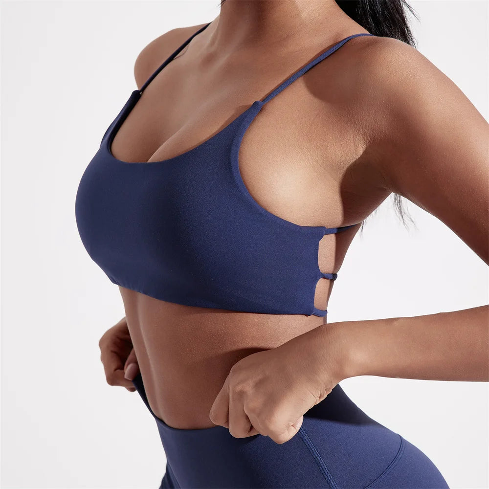 Solid Color cross back Women Fitness Sport bra top soft tight Comprehensive training jogging gym yoga underwear With chest pad
