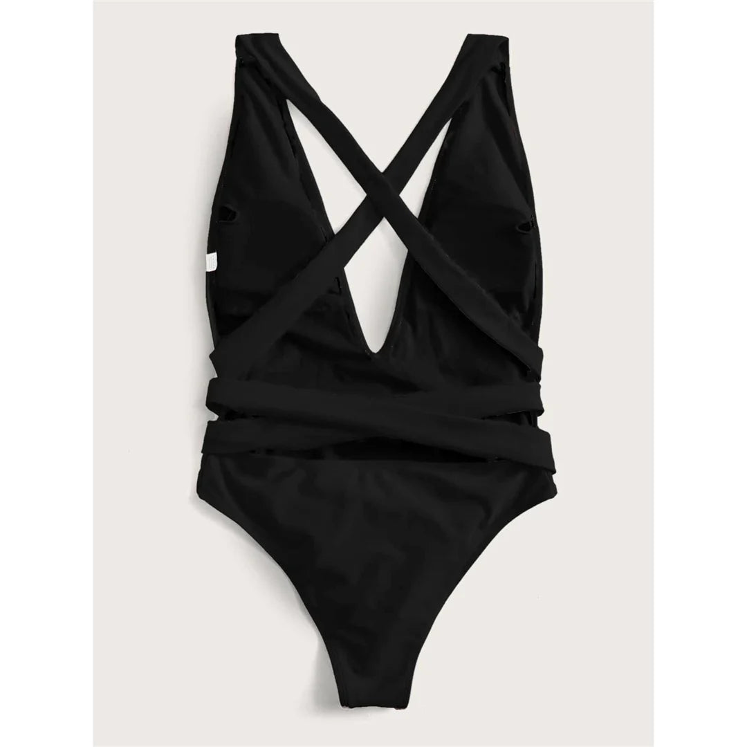 Sexy Wrap Around Bandage Women Swimwear One Piece Swimsuit Female Bather Deep V Neck Bathing Suit Swim Backless Monokini V1639C