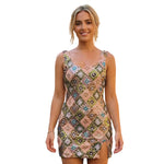 Women Summer Slip Dress Sleeveless Square Neck Sequins Slim Fit Slit Mini Dresses for Club Party