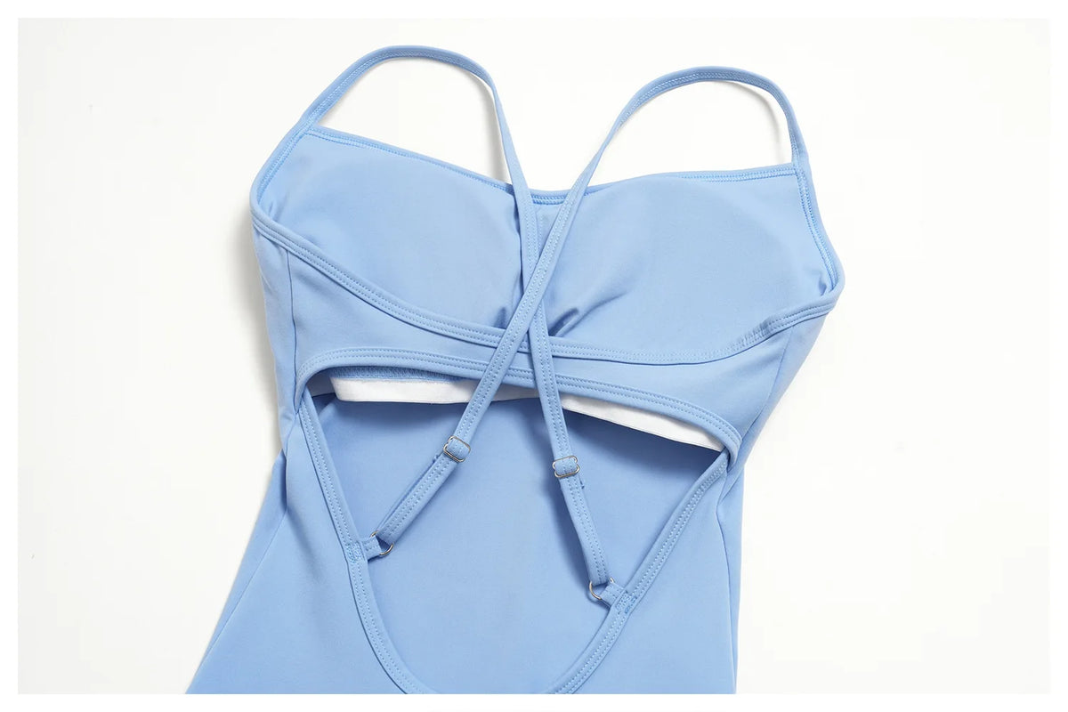 New Cross Back Yoga Jumpsuit Women Tight Sleeveless Hollow Out Sports One Piece Suit Butt-Lifting Shorts Fitness Bodysuits