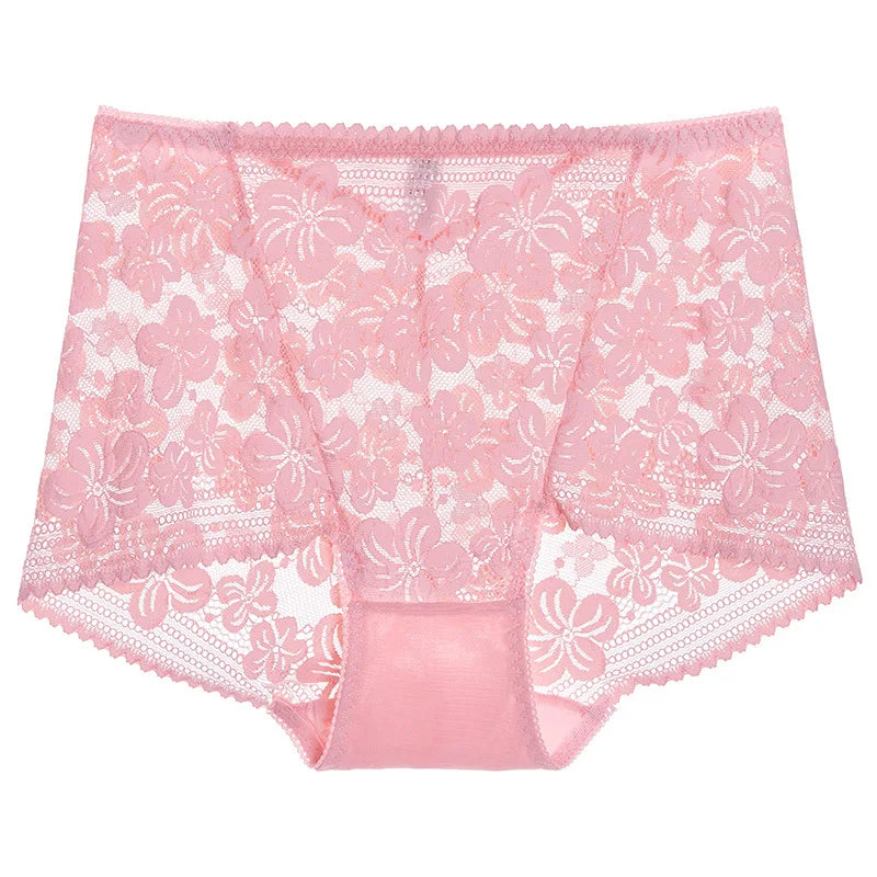 Seamless Lace High Waist Panties for Women Lingerie Sexy Flowers Embroidery Mesh Breathable Briefs Plus Size 3XL Underwear