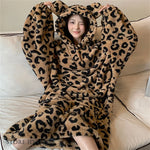 Thicken Flannel Cartoon Female Long Robe Hooded Nightgown Autumn Winter Sleepwear Home Clothes Loose Coral Fleece Warm Nightwear