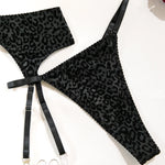 Toucheart 5-Piece Suit Sexy Underwear Suit Flocked Leopard Print Fashionable Hollow Sexy Lingerie Women Perspective Underwear
