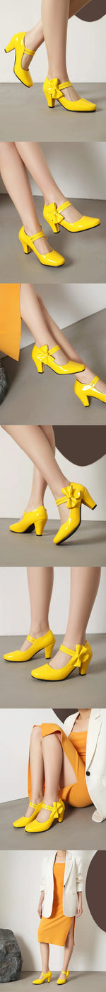 Plus Size 33-48 Sweet Polka Dot Mary Jane Heels Shoes Women Pink Blue Side Bow Tie Round Toe Chunky Block Heel Cute Lolita Pumps
