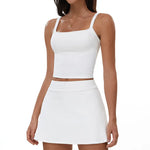 2 Piece Yoga Skirt Set Women Outdoor Neck Hanging Sports Vest High Waist Pleate A Line Skorts Fitness Suit Gym Workout Clothes