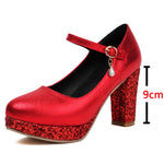 Plus Size 33-47 Metallic Gold High Heels Party Pumps Red Platform Heels Glitter Sequined 9cm Height Silver Wedding Shoes Women