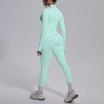 Women's Seamless Yoga Sets Sports Fitness Zipper Long-Sleeve Jacket Slim-fit Hip Lift Pants Suits Workout Training Gym Sets