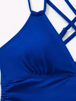 Summer Two Pieces Swimsuits Woman Royal Blue Swimwear Female Tankini Sets Beach Wear Bathing Suit Drawstring Women Swimming Suit