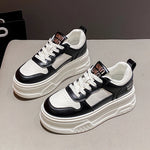 Pu Leather Thick Bottom Sneakers Women 2025 Breathable Platform Vulcanised Shoes Woman Womens All Match Lace Up Casual Sneakers
