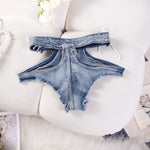 Sexy Hollow Out Women Denim Shorts Hole Bandage Night Club Pole Dance Hot Jeans Lace-Up Shorts Charming Elegant Beautiful 45ZK