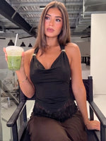 FDYOUI Sexy Swinging Collar Tassels Tank Tops Women's Halter Bandage Backless Camisoles Female Summer Slim Corset Top Streetwear
