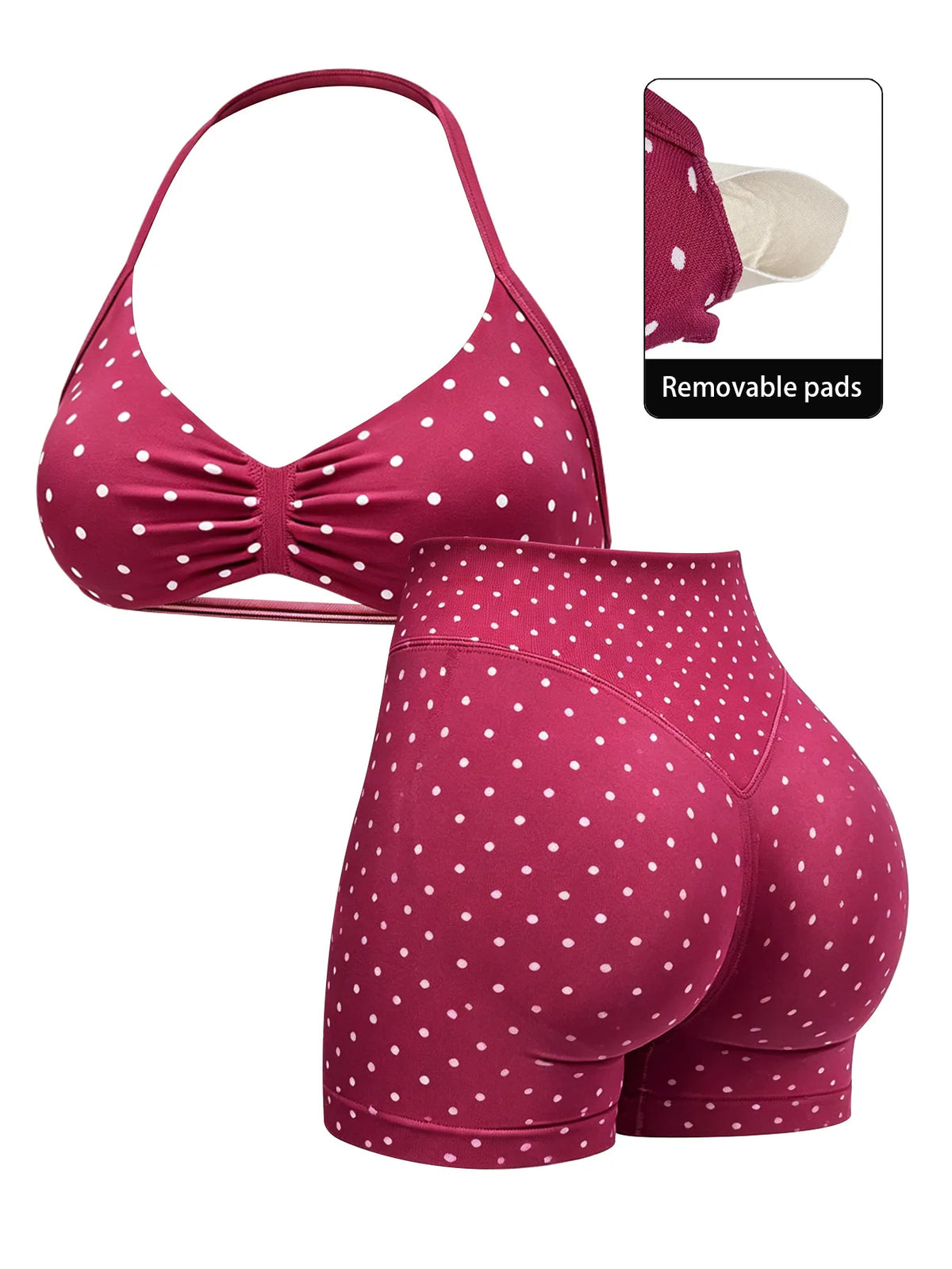Sexy Black Polka Dot Print Seamless Yoga Sets Women Hanging Neck Pleate Sports Bra Tight High Waist Short Running Fitness Suits