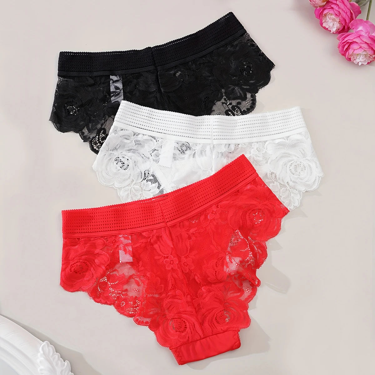 3pcs/pack Low Waist Floral Women's Panties Sexy Elegant Lady Briefs Underwear Fashion Style Breathable Comfort Female Underpants