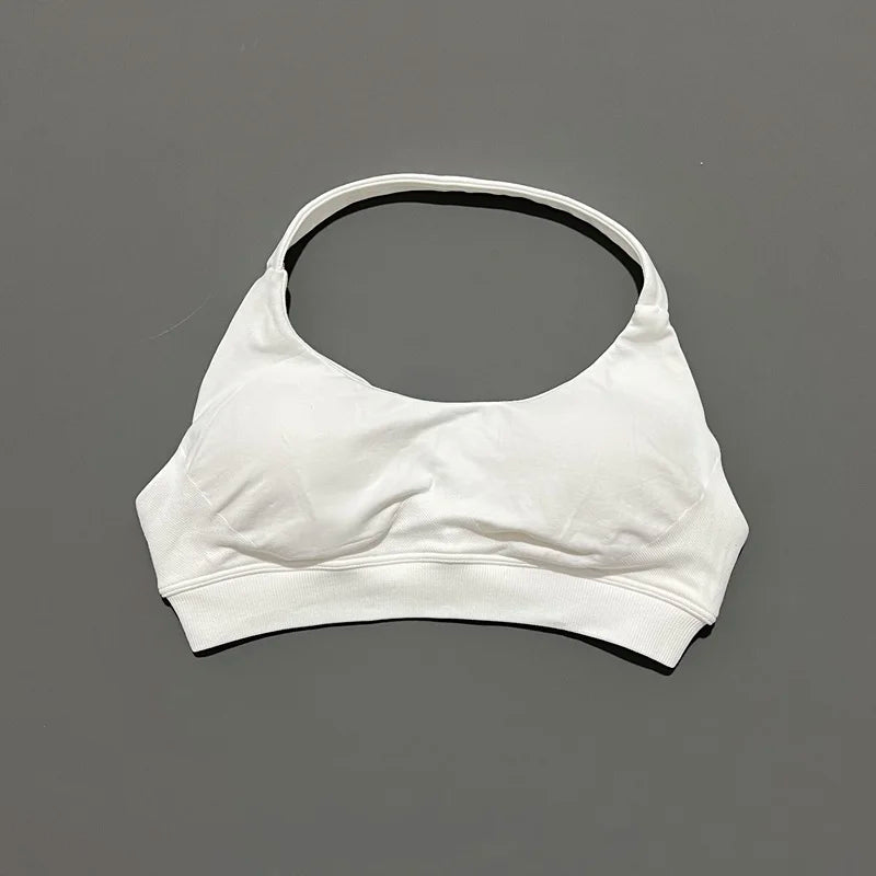 HISTELLO Impacts Sports Bra Women Seamless Yoga Halter Top High Support Push Up Open Back Gym Wear Workout Fitness Underwear