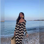 Knitted Dress Leace-up Vestido Dresses 2025 Woman Beach Hollow Out Slim Vacation Beachwear Temperament Long Sleeves Holiday Sexy