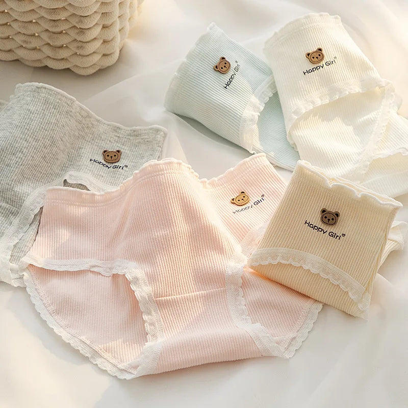 1/5PCS M-XL NEW Cute Cartoon Girl Student Underwear Cat Pants Mid-waist Graphene Cotton File Trackless Briefs Wholesale