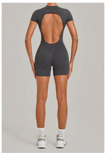 Half-zipper Slimming Yoga Jumpsuit Women Hollow Out Backless Sports One Piece Suits Short Sleeve Butt Lifting Tight Overalls