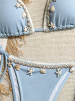 Shell Decoration Halter String Strappy Bikini Women Swimwear Female Swimsuit Two-pieces Bikini Set Ribbed Bathing Suit Swim Lady