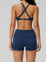 Women Two Piece Gym Yoga Sets Back Cross Sports Bra Pleate High Waist Short Fitness Suit Outdoor Running Camisole Tops Outfits