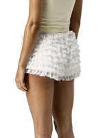 Womens Solid Color Lace Mesh Shorts Tiered Ruffled Bow Elastic Waistband Summer Leisure Lounge Short Pants