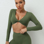 1/2Pcs Pad Long Sleeve Crop Tops Women Gym Yoga Set Sport Gym Scrunch V Back Fitness Leggings Workout Pant Active Suits