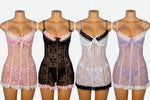 Black Sexy Lace Ruffled Suspender Babydoll Nightdress for Women Push Up Chemise Sleepwear Lingerie