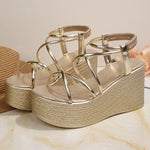9Cm Chunky Wedges Sandals Women Summer Thick Sole Platform Gladiator Sandals Woman Plus Size 43 Slip On Non Slip Rome Sandalias