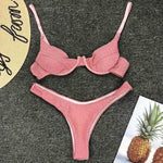 Glitter Shiny Underwired V-Bar Bikini Women Swimsuit Female Brazilian Swimwear Two-piece Bikini Set Triangle Bathing Suit Swim