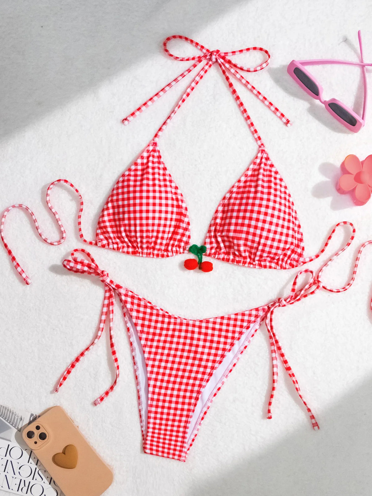 Sexy Micro Bikini 2024 Woman Swimsuit Red Gingham Swimwear Women String Thong Bikinis Set Female Bathing Suit Beach Wear Biquini