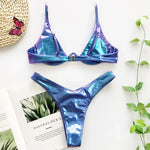 PU Leather Underwired V-bar Bikini Female Swimsuit Women Thong Swimwear Two-pieces Bikini Set High Cut Bathing Suit Swim Lady