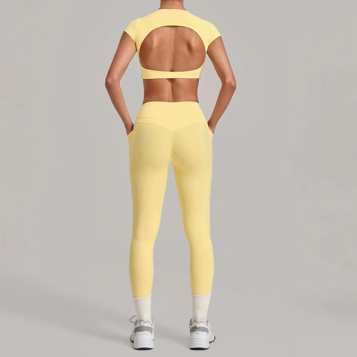 Women's Seamless Yoga Sets Sports Running High Waist Hip-lifting Pants Backless Short-sleeve Suits Workout Fitness Leggings Sets