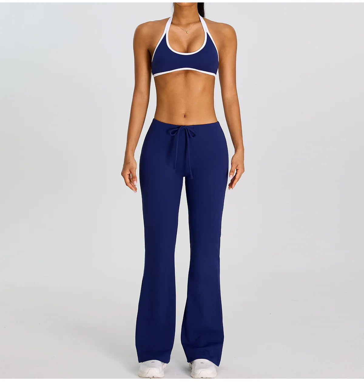 Breathable Yoga Suit for Women Color Contrast Shockproof Sports Bra Drawstring High Waist Pants Gym Running Fitness Suits
