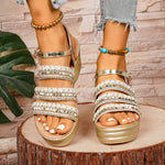 Golden Platform Gladiator Sandals for Women Summer Plus Size Height Increasing Sandals Woman Ankle Buckle Thick Sole Sandles 43