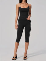 Women's 2 Piece Yoga Set Summer Brushed Color-Block Slim Sports Tank Top High Waist Pants Gym Running Fitness Suits Tracksuit