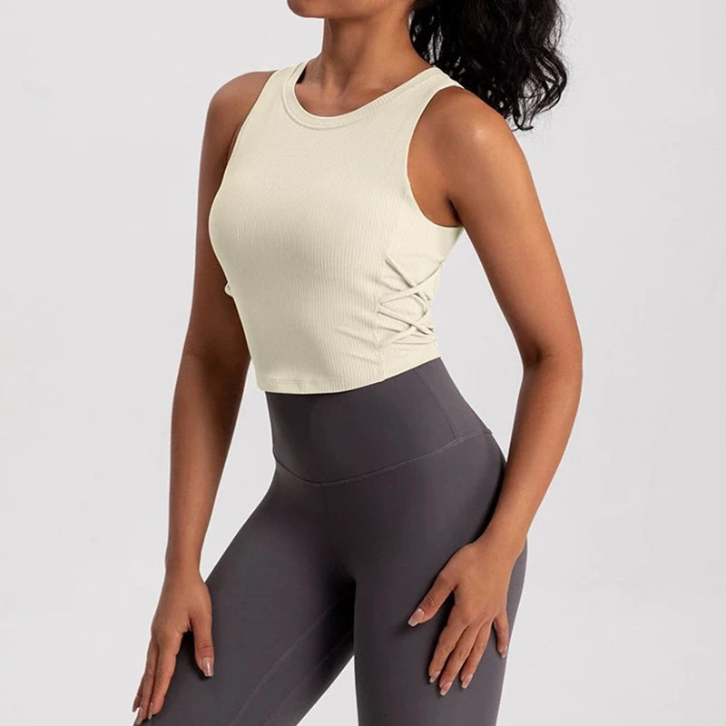 Women's Quick-Drying Breathable Yoga Vest for Fitness And Pilates Tight-Fit Exercise Top with Fixed Chest Cushion