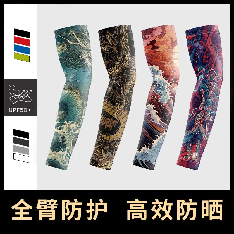 Ice Silk Tattoo Sleeve Men Women Summer Tattoo Sleeve UV Solar Arm Covers Cycling Cuff Quick Drying Cool Anti-Sunburn Arm Sleeve