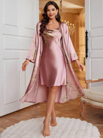 2 Piece Women's Sleepwear Set Cherry Print Long Robe with Pile Neck Halter Nightgown Elegant and Comfortable Ladies Nightwear